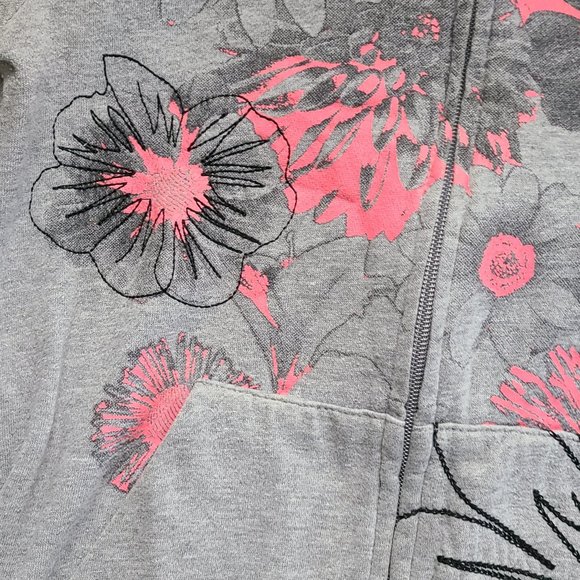 Grey Volcom Sweater with Pink Flowers - Picture 4 of 10